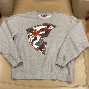Killer Distribution Gray and Red Crewneck Sweatshirt with Graphic Design - M